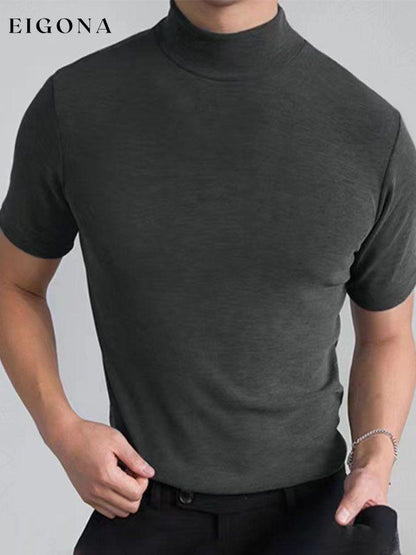 Turtleneck Solid Color Short Sleeve T-Shirt men