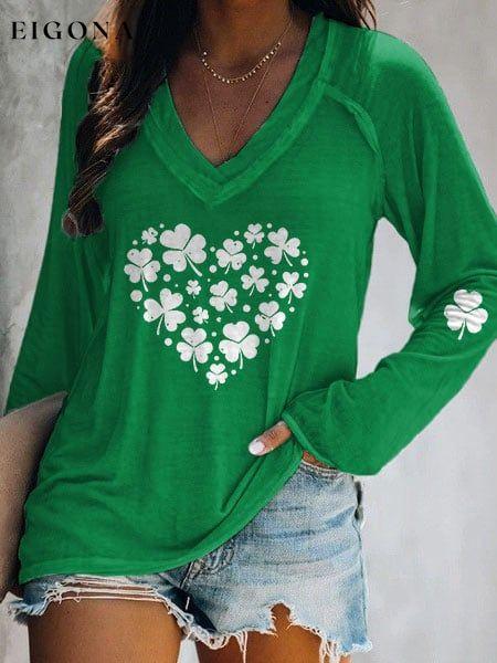 Women's Shamrock Heart Print Casual Tee Shirt