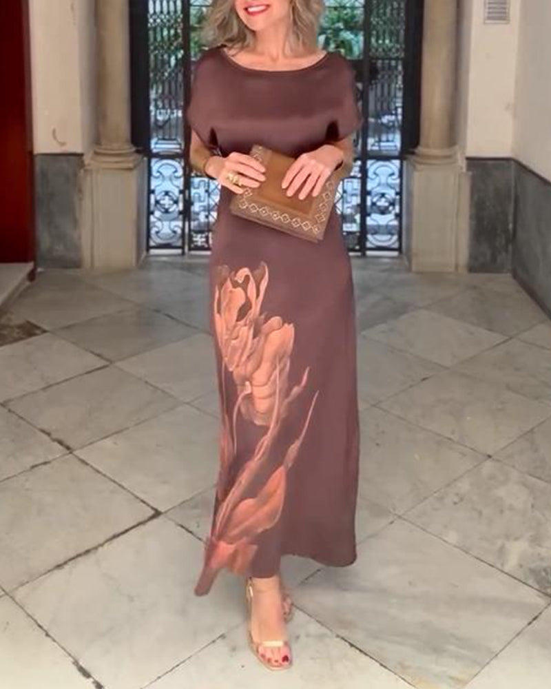 Positioned Flower Waist Satin Dress