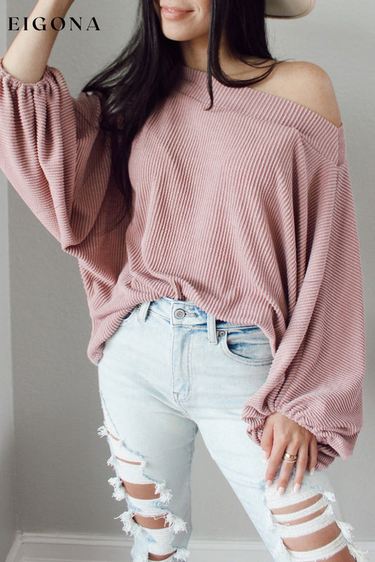 Ribbed Long Sleeve Knit Top Blush Pink clothes Ship From Overseas SYNZ trend