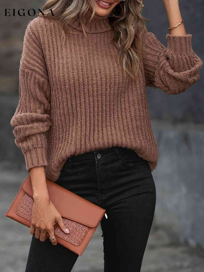 Turtleneck Rib-Knit Sweater Caramel clothes Ship From Overseas Shipping Delay 10/01/2023 - 10/02/2023 sweater sweaters Y*X