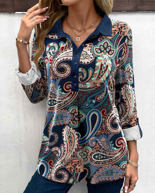 Paisley print lapel blouse 2023 f/w 23BF blouses & shirts spring