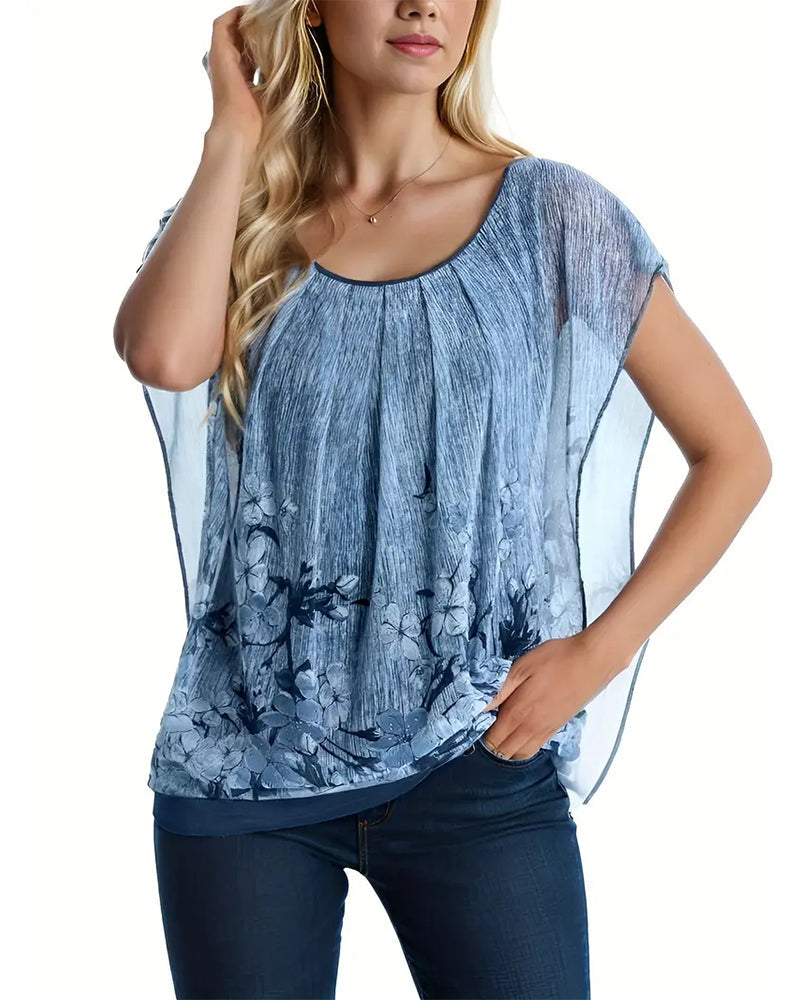 Modische Bluse mit floralen Fledermausärmeln