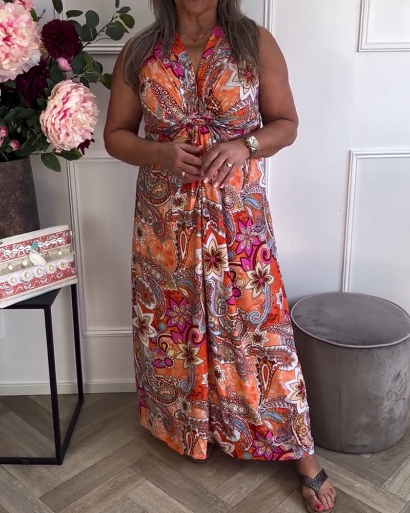 Ärmelloses Paisley-Kleid mit Twist-Muster