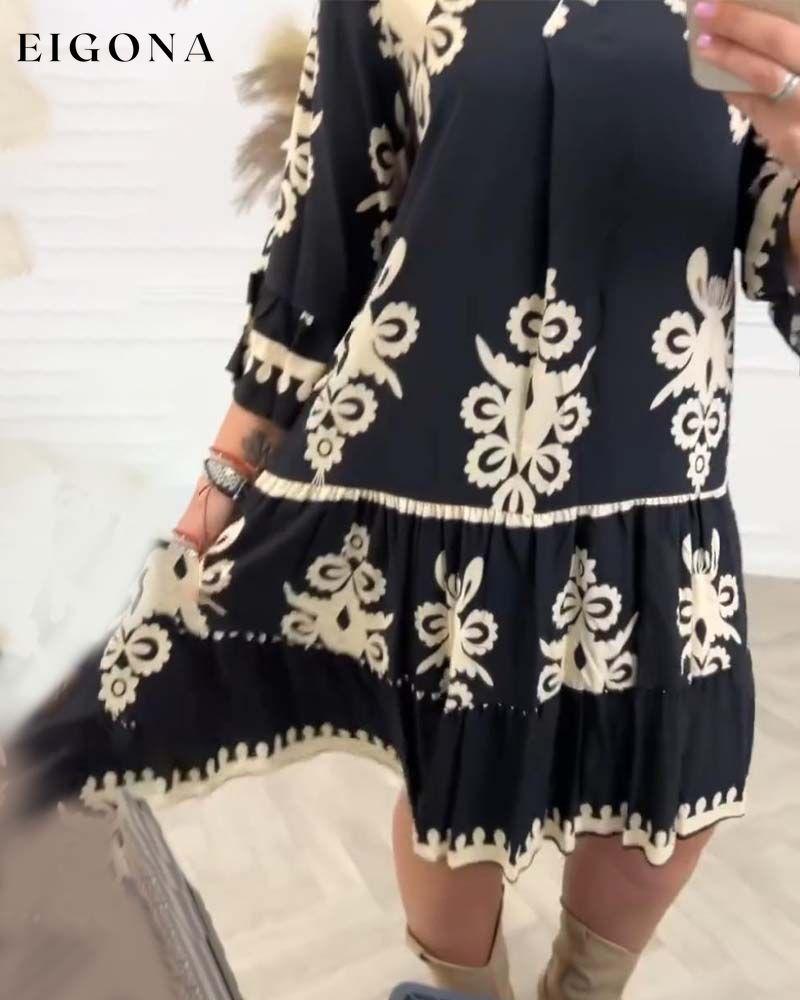 Elegant printed V-neck dress casual dresses Summer