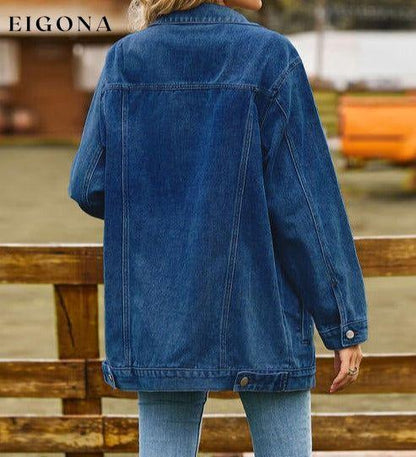 Collared Neck Denim Jacket With Pockets clothes Jackets & Coats M.F Ship From Overseas