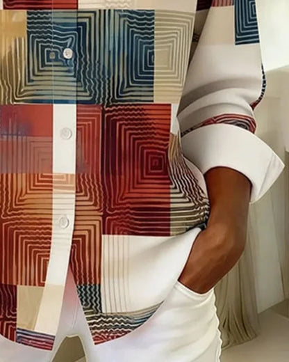 Lapel Button-Down Checkered Shirt