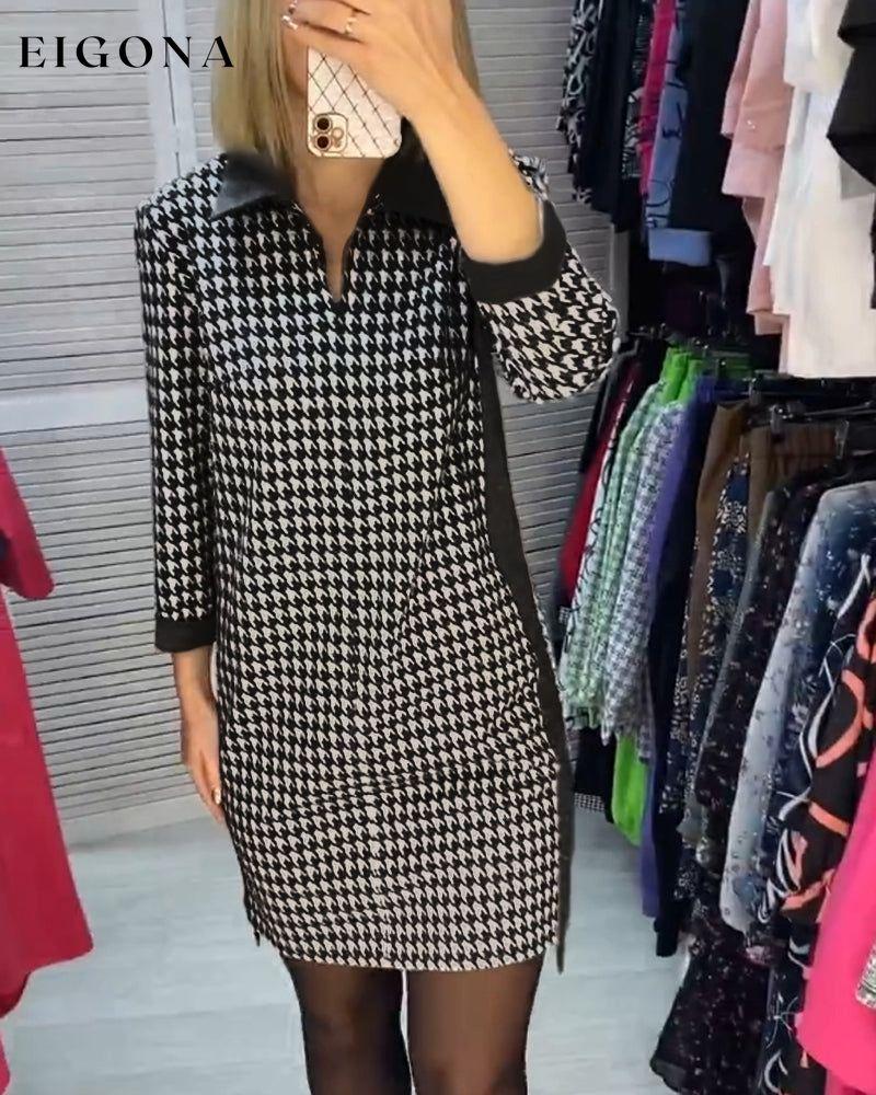 Lapel Pocket Plaid Long Sleeve Dress Black 2023 f/w 23BF casual dresses Clothes Dresses