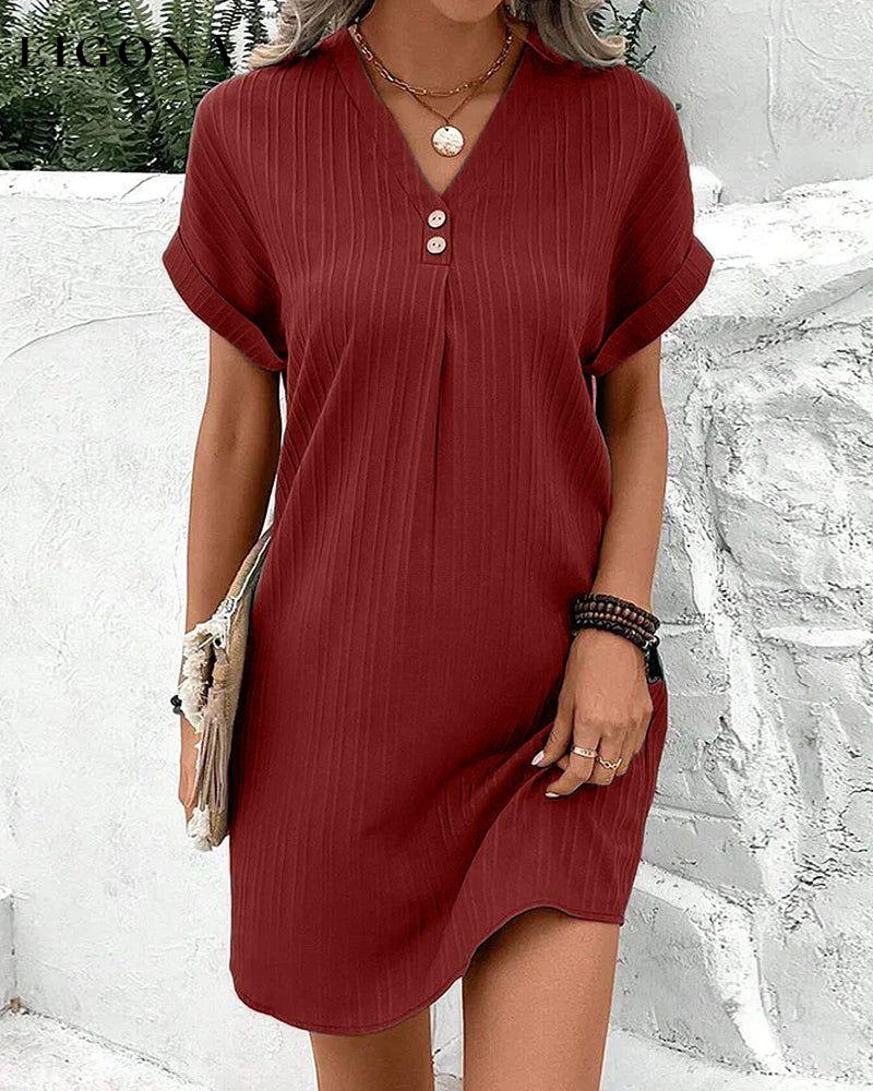 Solid color v neck dress Burgundy 23BF Casual Dresses Clothes Dresses Spring Summer