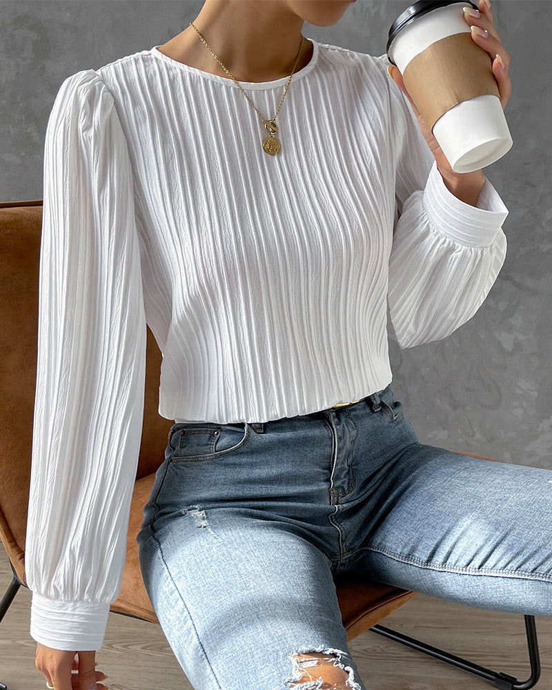 Lantern Sleeve Solid Blouse 23BF Blouses & Shirts Spring Summer