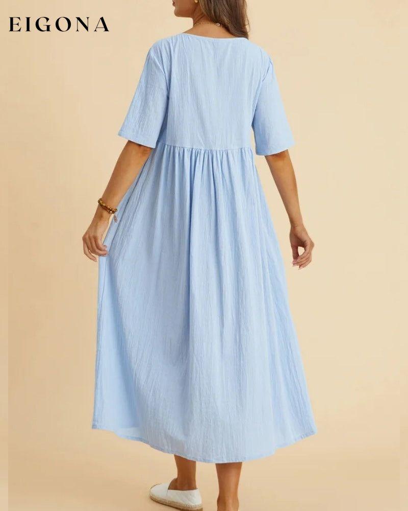 Solid color half sleeve midi dress 23BF Casual Dresses Clothes Cotton and Linen Dresses Spring Summer