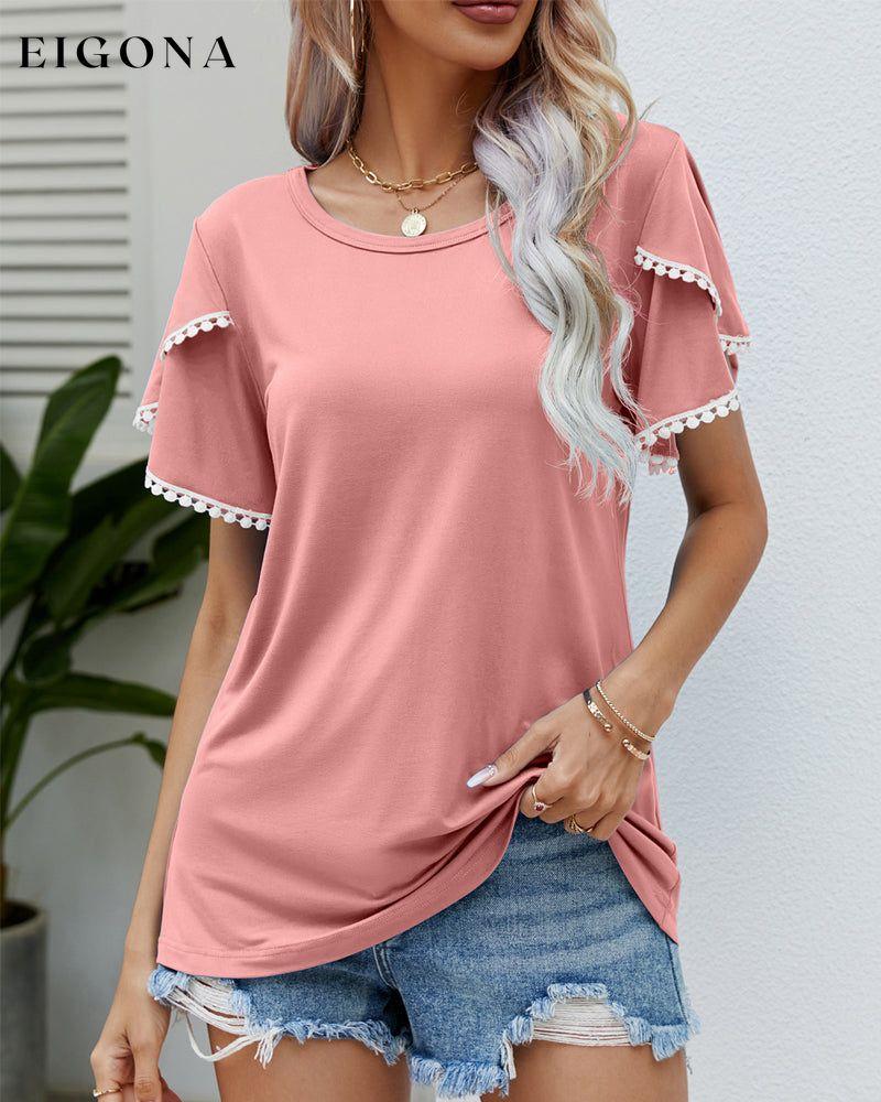 Round Neck T-shirt with Short Sleeves Pink 23BF clothes Short Sleeve Tops Spring Summer T-shirts Tops/Blouses