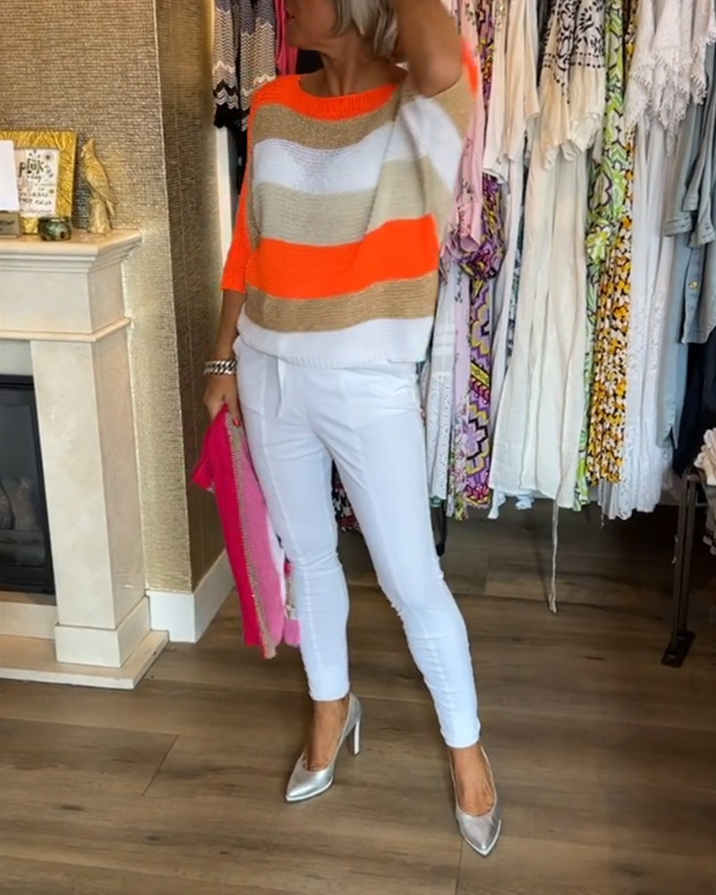 Color block genser med rund hals