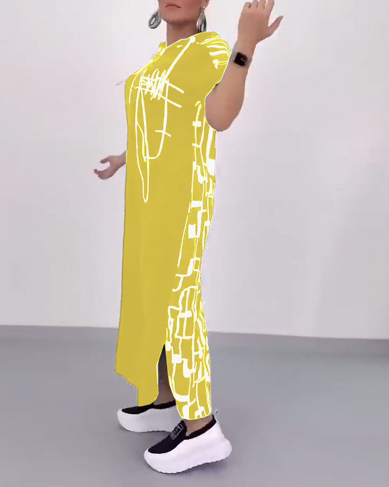 Lockeres Kontrastkleid mit halbem Reißverschluss