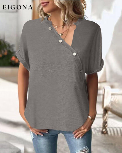 Solid Color Irregular Collar T-Shirt Gray 23BF clothes Short Sleeve Tops Spring Summer T-shirts Tops/Blouses