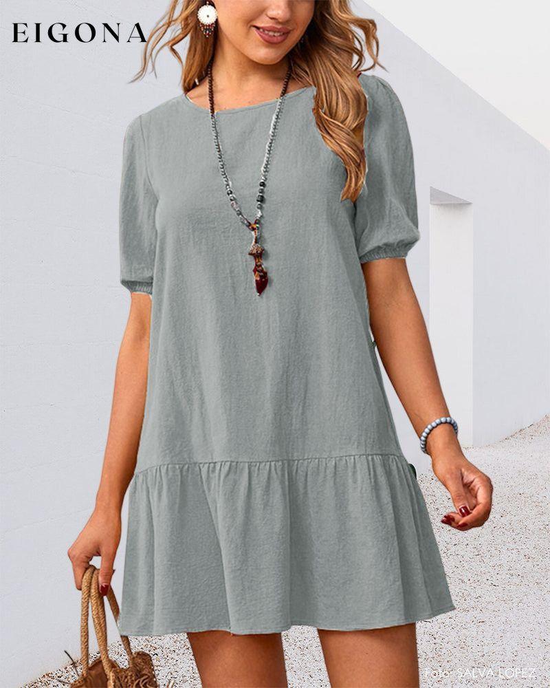 Cotton Linen Dress with Puff Sleeves 23BF Casual Dresses Clothes cotton and linen Dresses Spring Summer