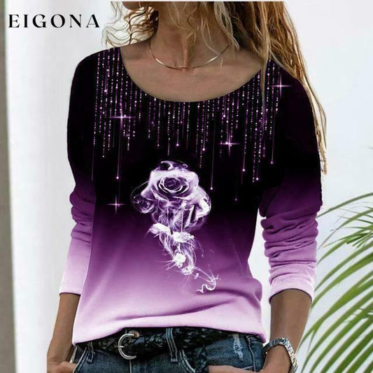 Rose Print Elegant Shirt Purple Best Sellings clothes Plus Size Sale tops Topseller