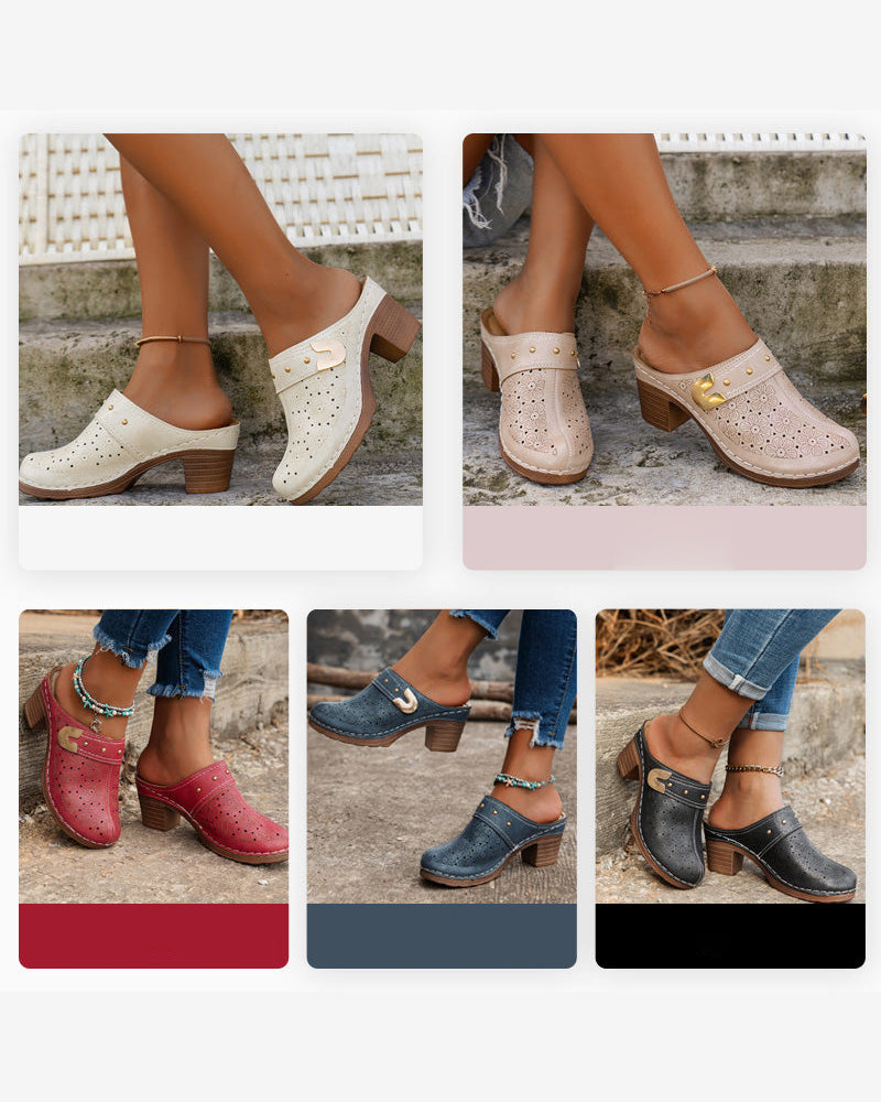 Slip-On-Sandalen mit bedeckter Zehenpartie und klobigem Absatz 