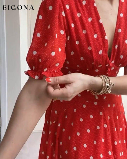 Romantic polka dot print waist dress 23BF Casual Dresses Clothes Dresses Elegant Dresses Summer