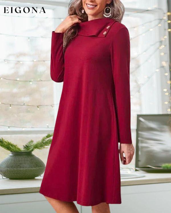 Solid Color Button Elegant Dress 23BF Casual Dresses Clothes Dresses Dresses Women