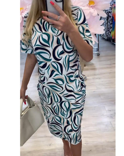 Gerade geschnittenes Kleid mit Rundhalsausschnitt und Blumenmuster