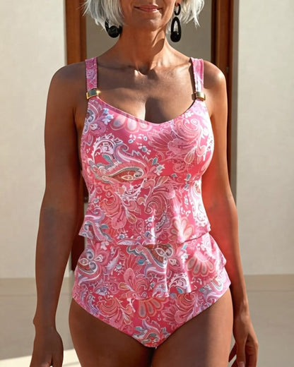 Print Ruffle Layer One-Piece