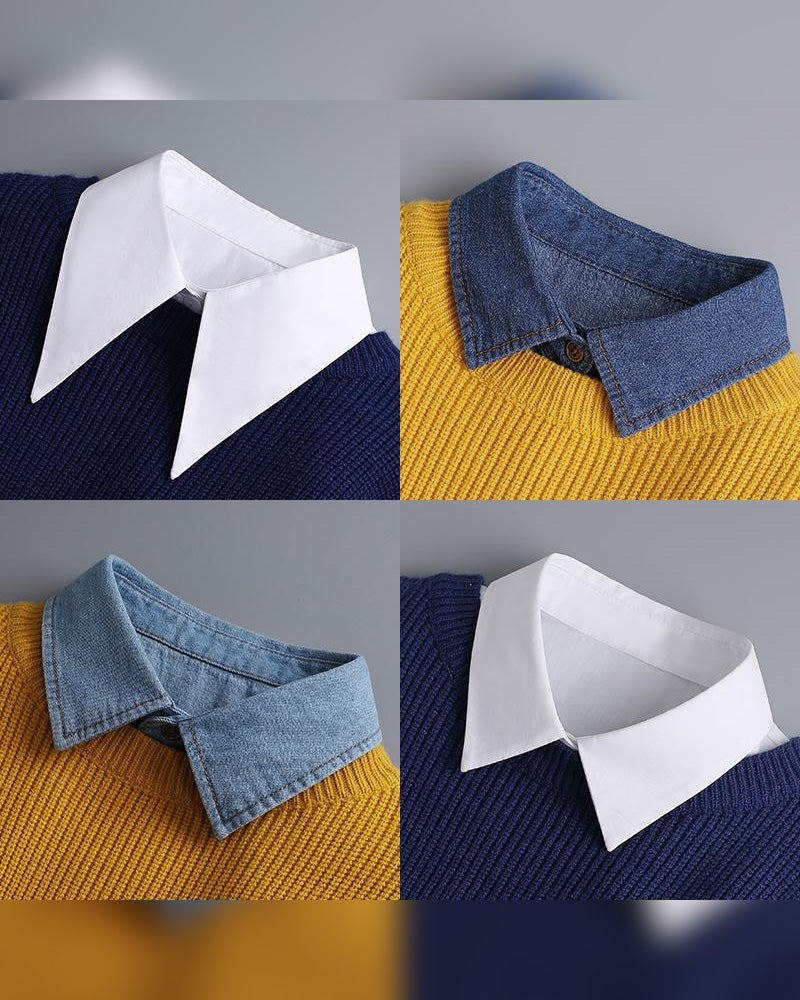 Classic Edgy Denim False Collar