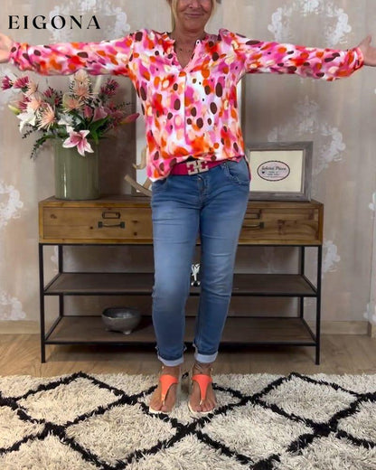 Colorful printed V-neck long-sleeve fashion blouse blouses & shirts spring summer