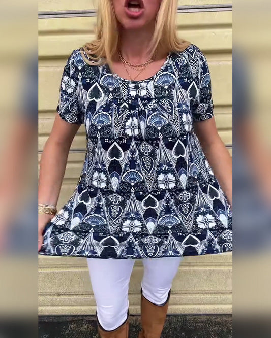 Lässiges Retro-T-Shirt mit Rundhalsausschnitt und Aufdruck