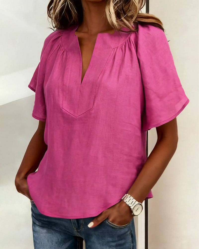 Raglan Sleeve Solid Color Blouse