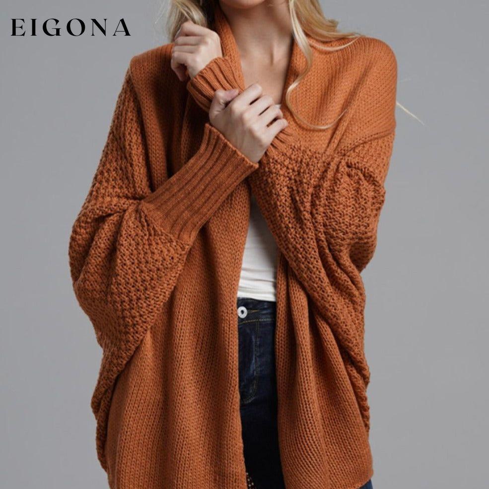 Double Take Sleeve Open Front Ribbed Trim Longline Cardigan cardigan cardigans clothes Double Take Ship From Overseas sweaters