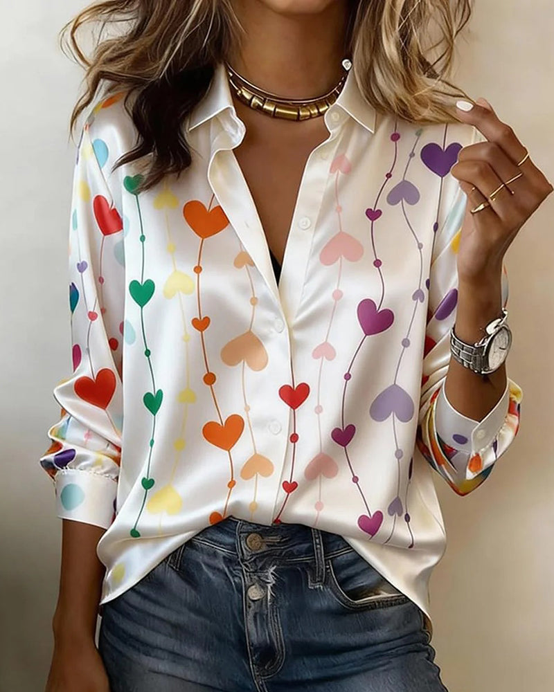 Heart Print Collared Shirt