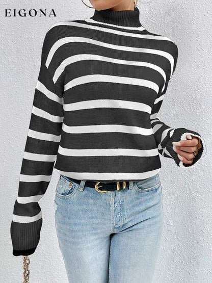 Striped Turtleneck Long Sleeve Sweater Black clothes Ship From Overseas X.X.W
