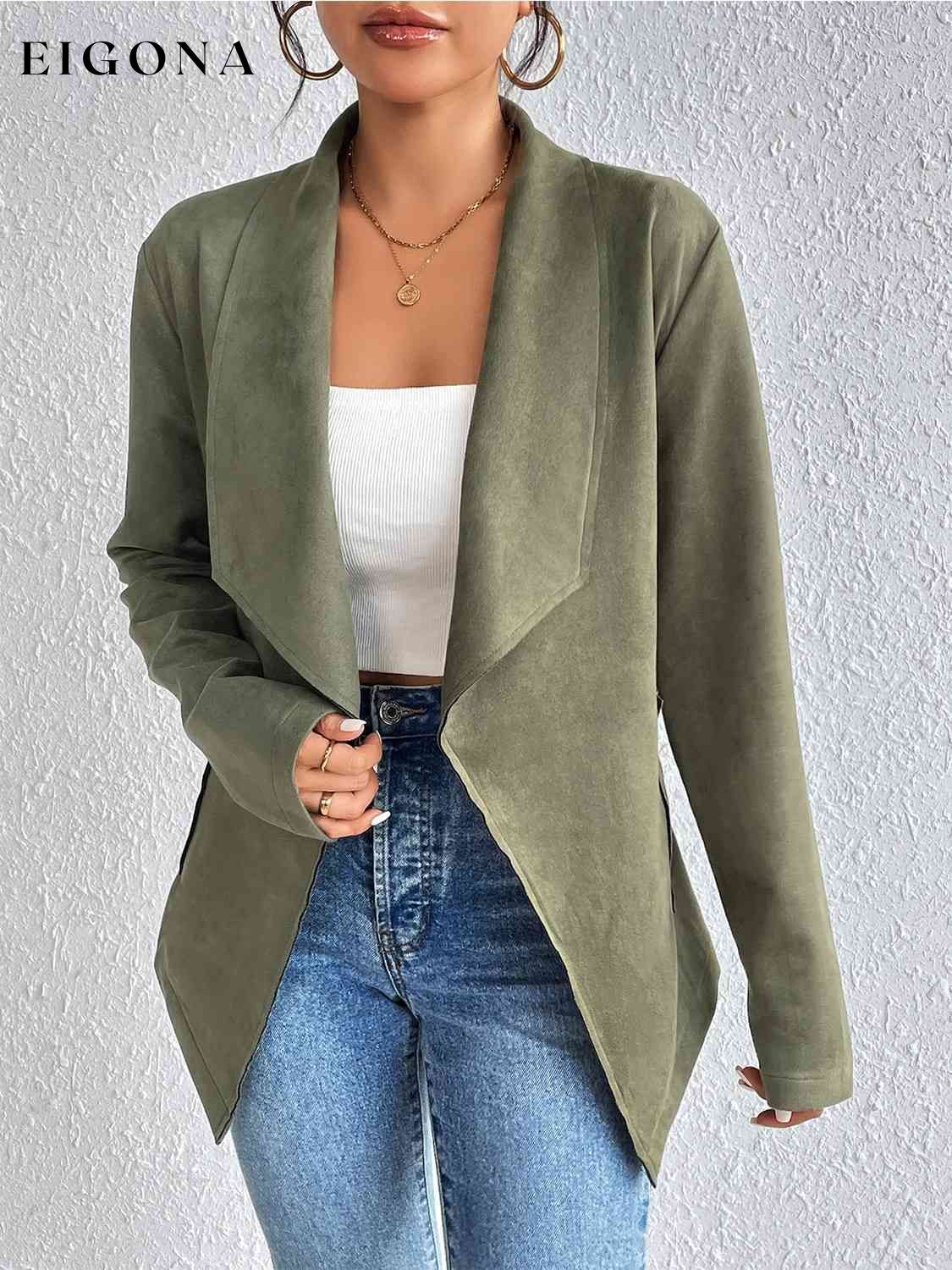 Statement Collar Long Sleeve Jacket Moss clothes HS Ship From Overseas