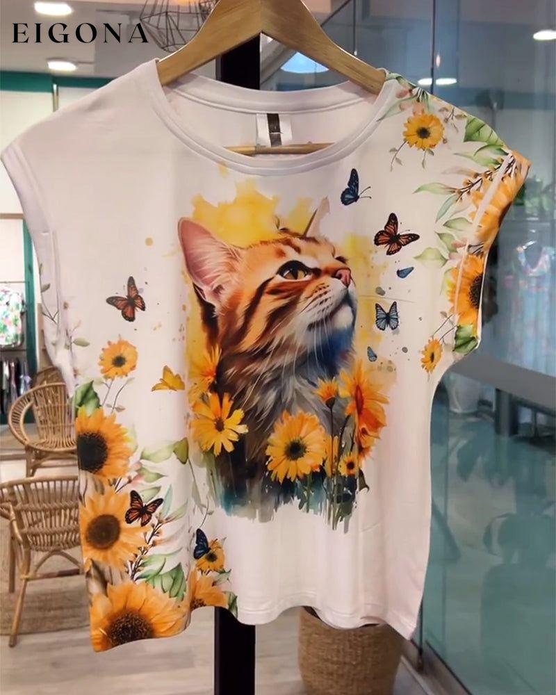 Casual floral sleeveless T-shirt summer T-SHIRTS