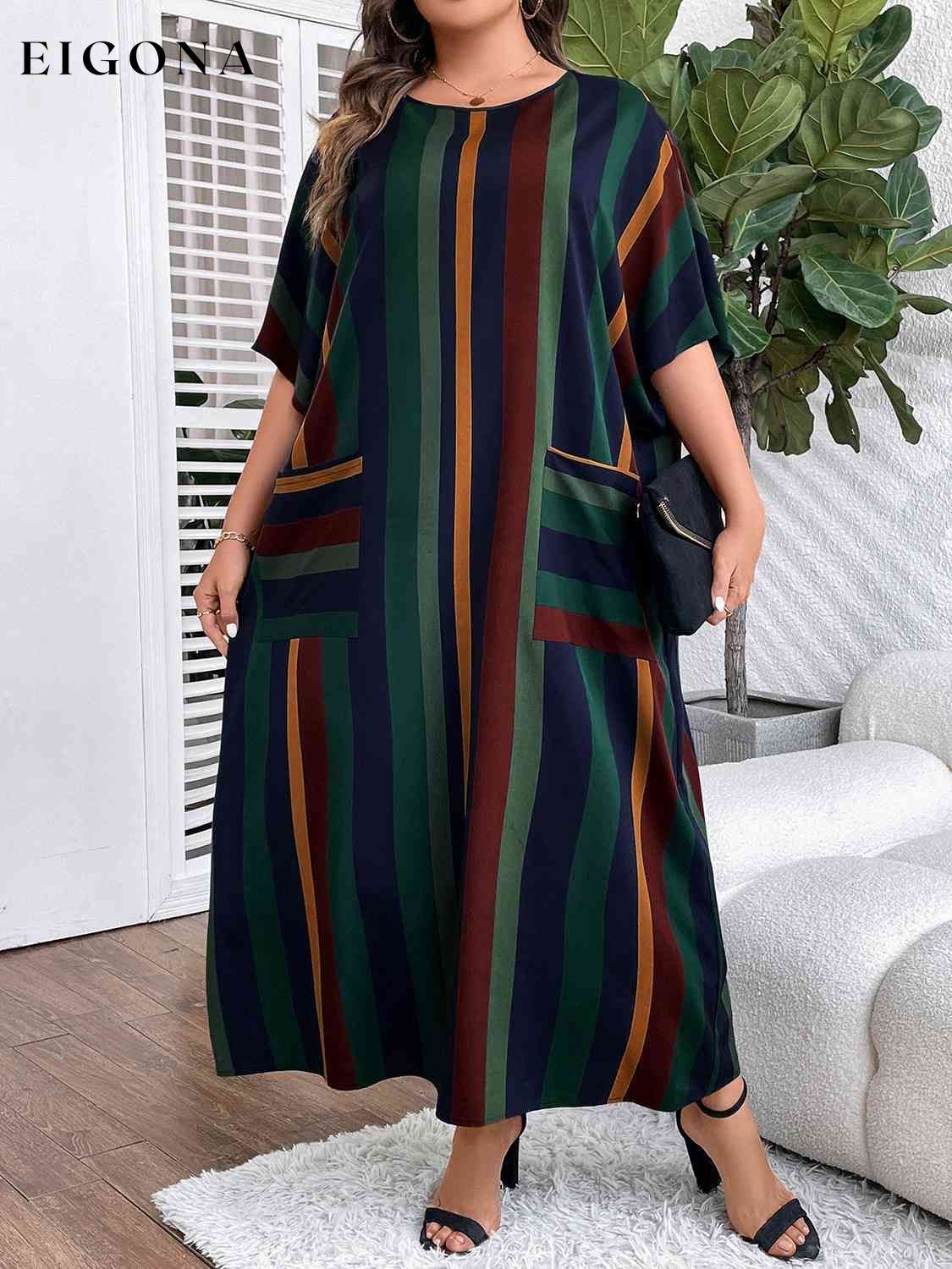 Plus Size Striped Maxi Dress with Pockets clothes dress dresses maxi dress Ship From Overseas Shipping Delay 09/29/2023 - 10/03/2023 Z@Q