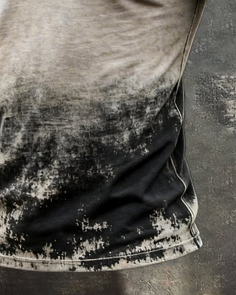 Retro Men's Top With A Used Look, Color Block Design, V-Neck And Short Sleeves