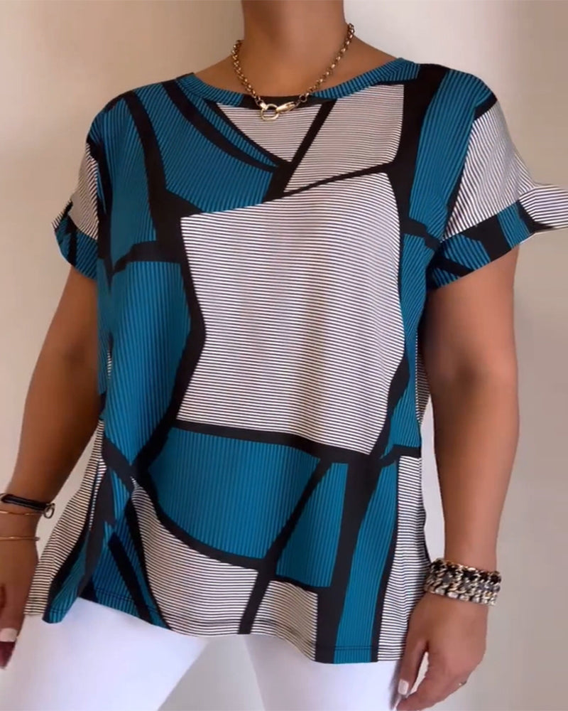 Lockeres T-Shirt mit Rundhalsausschnitt und geometrischem Muster