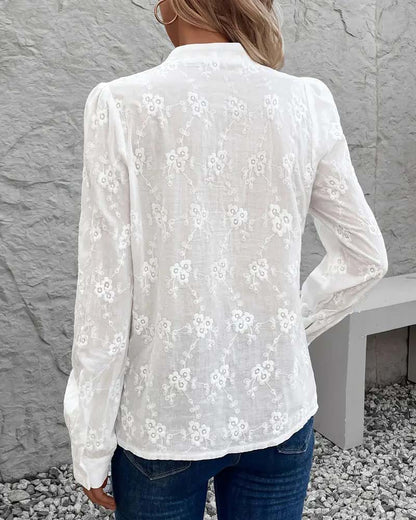 Einfarbiges Langarmhemd mit V-Ausschnitt