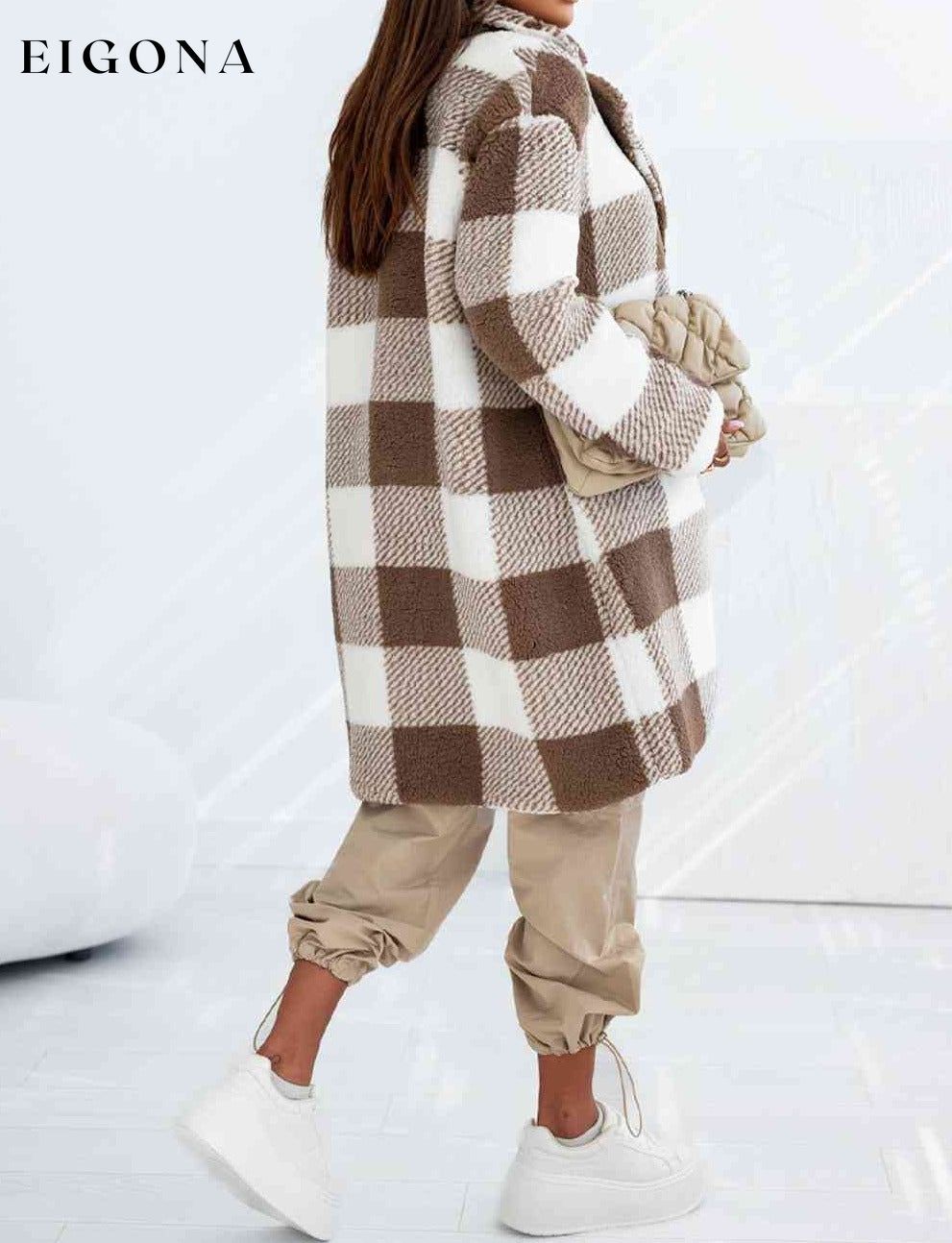 Plaid Collared Neck Longline Coat clothes Ship From Overseas SYNZ