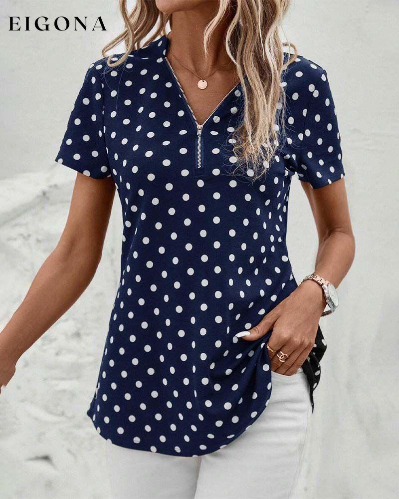 Polka dot zippered blouse blouse spring summer zip