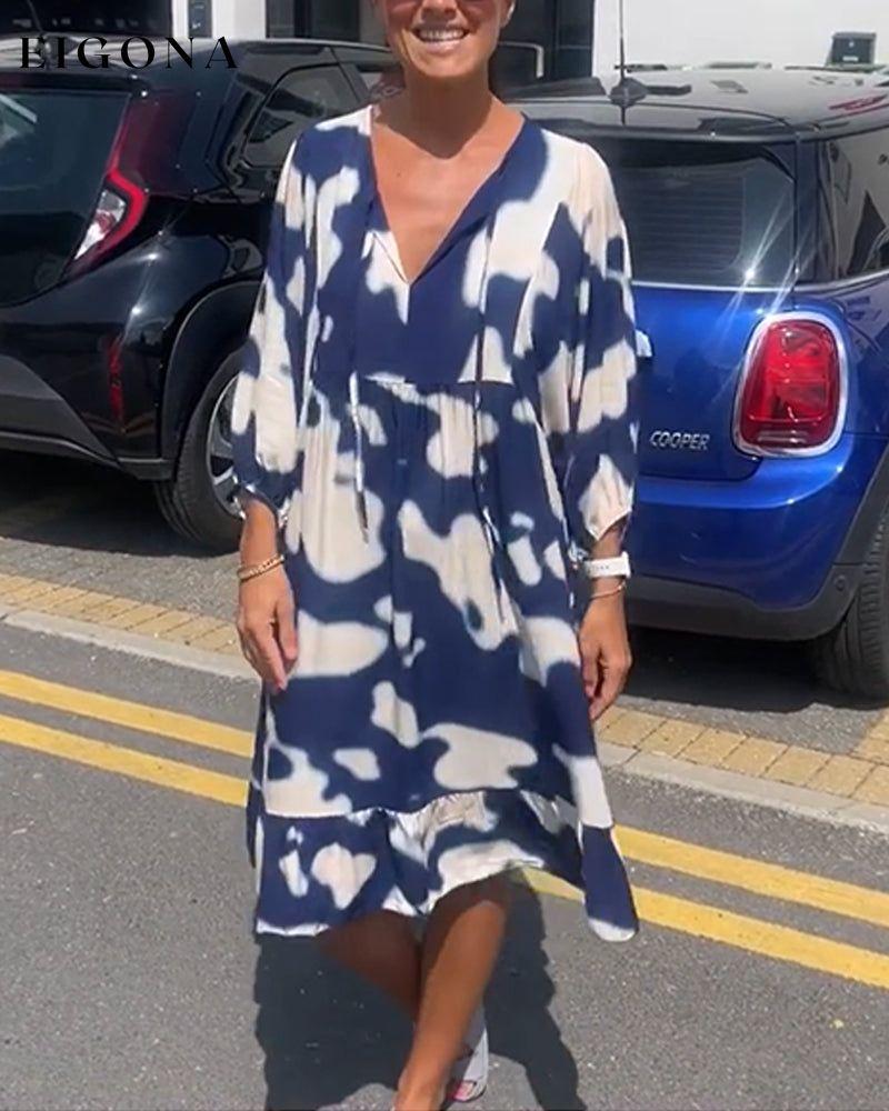 V-Neck Long Sleeve Printed Dress casual dresses spring summer