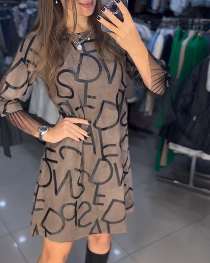 Letter print knee length dress 2023 f/w 202466 23BF casual dress