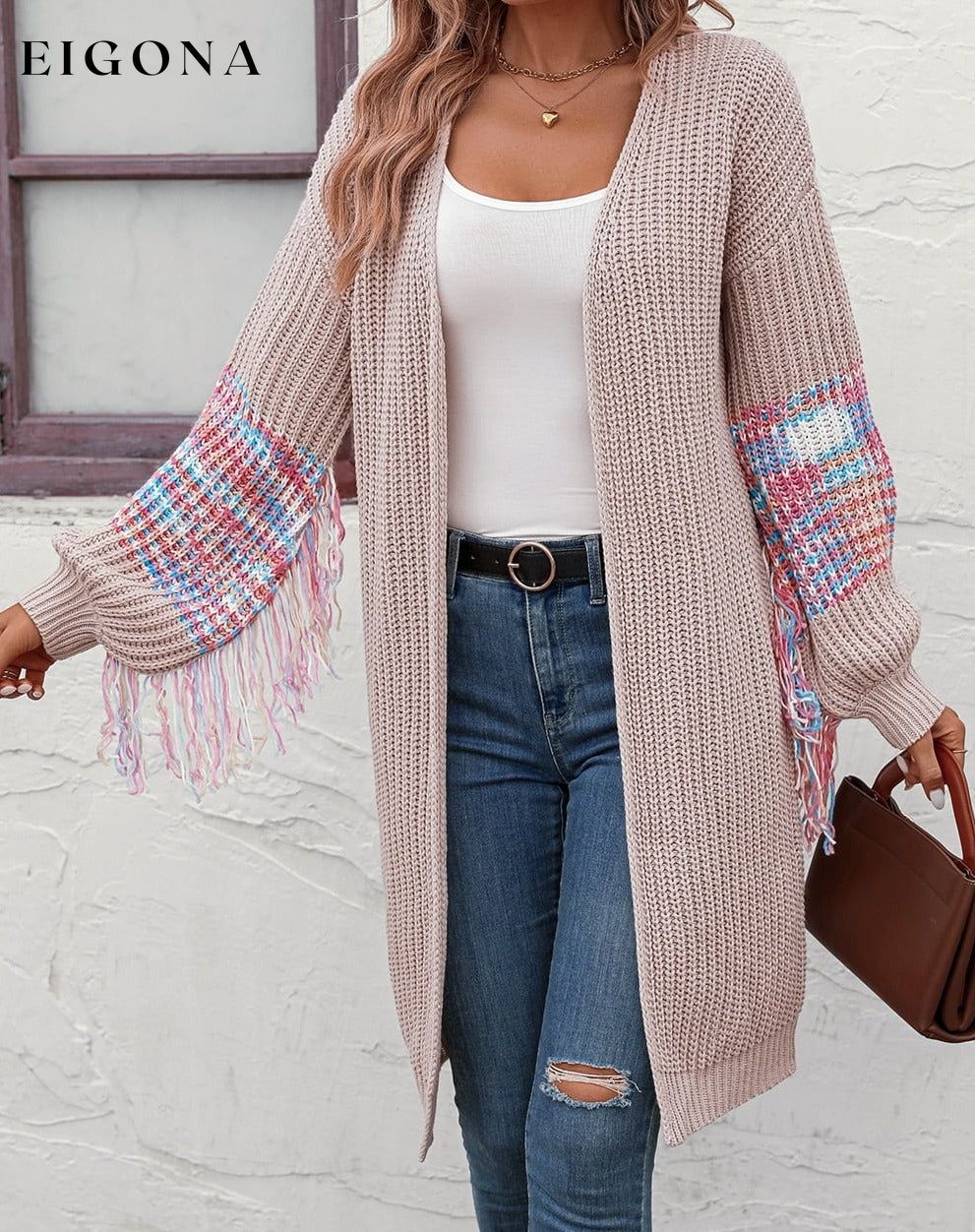 Fringe Sleeve Dropped Shoulder Cardigan Dust Storm cardigan clothes long sleeve M&Y Ship From Overseas top