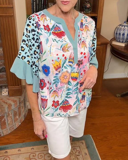 Bluse mit Leopardenmuster und Rüschenärmeln