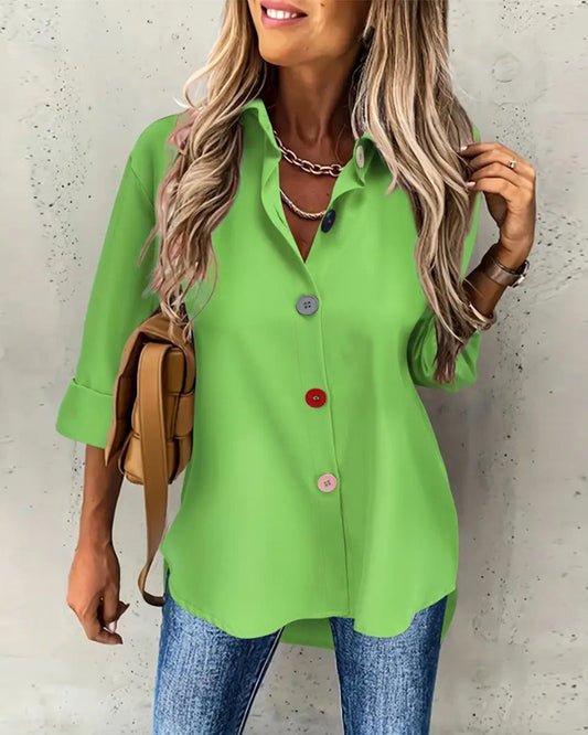 Casual solid color long sleeve colorful button shirt 202466 blouses & shirts spring summer