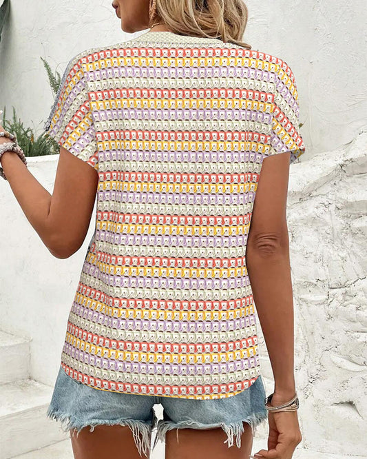 Camicetta a maniche corte con scollo a V e contrasto