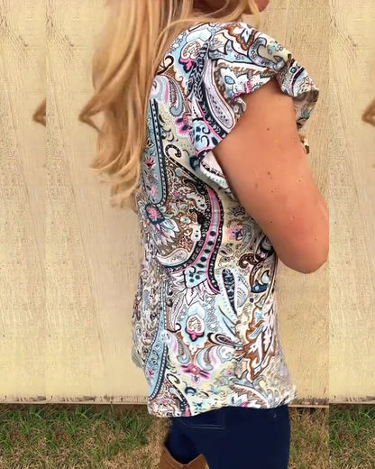 Bluse mit Lotusblatt-Ärmeln und Hohlmuster