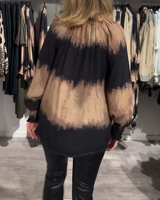 Vintage colorblock V-neck button blouse