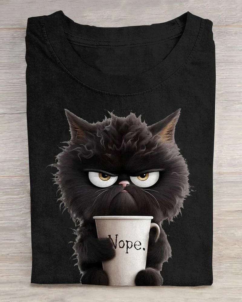 Casual cat crew neck short sleeve T-shirt 2024 f/w cute animals spring summer t-shirts